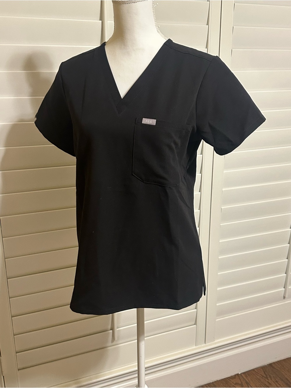 Figs Black V-Neck Medical Scrub Top